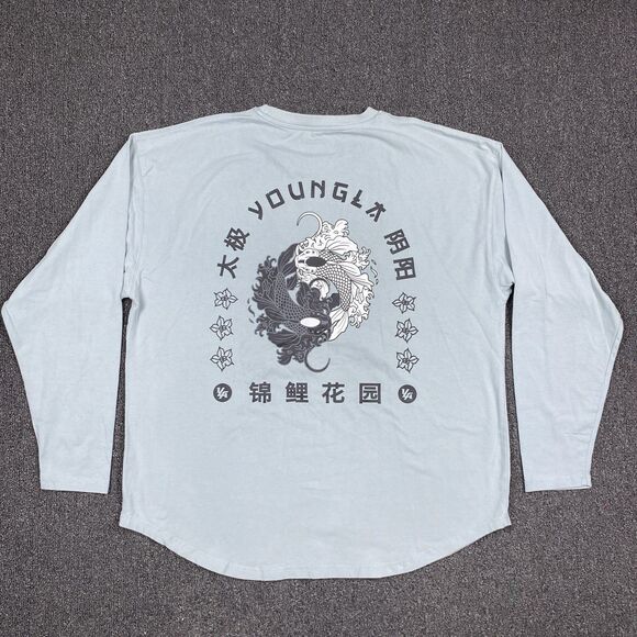 YoungLA T Shirt Ying Yang Graphic Long Sleeve Fish Blue Crewneck Mens Size XL - Picture 1 of 6